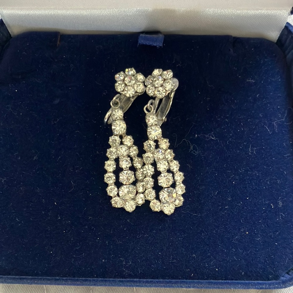 Vintage Sherman Teardrop Rhinestone Earrings